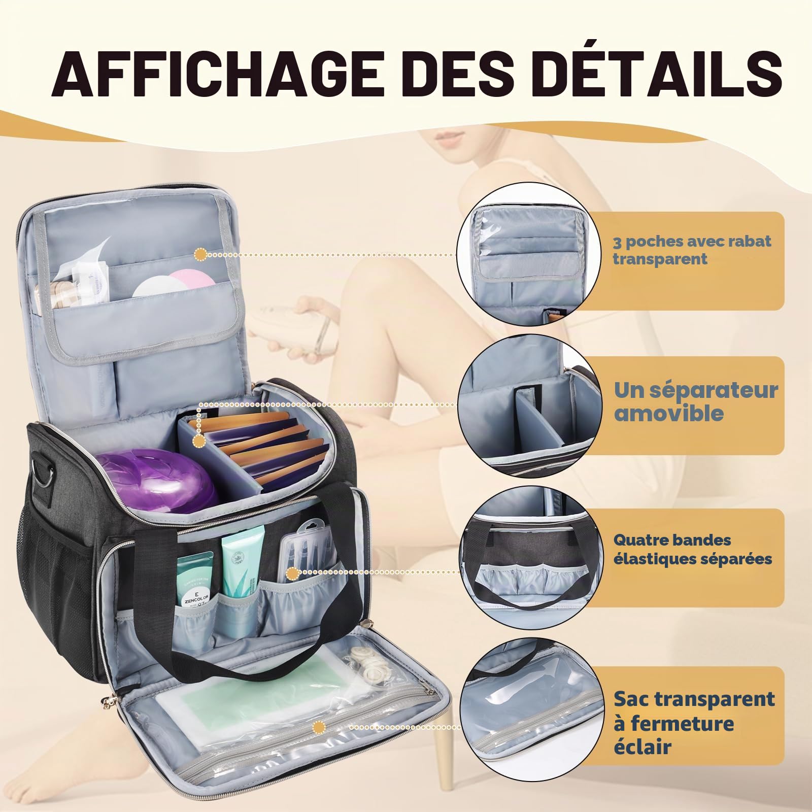 Kit de Transport Universel pour épilation Cire Compatible avec Tress Wellness – Organiseur Portable pour Chauffe-Cire, Grains et Accessoires