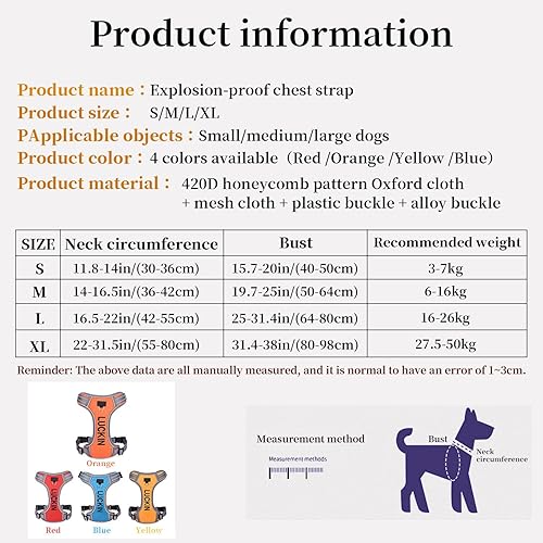 Miniatura 8 de Arnés para perro sin tirones, arnés acolchado de malla suave bordada para perro, chaleco reflectante ajustable para senderismo, entrenamiento,
