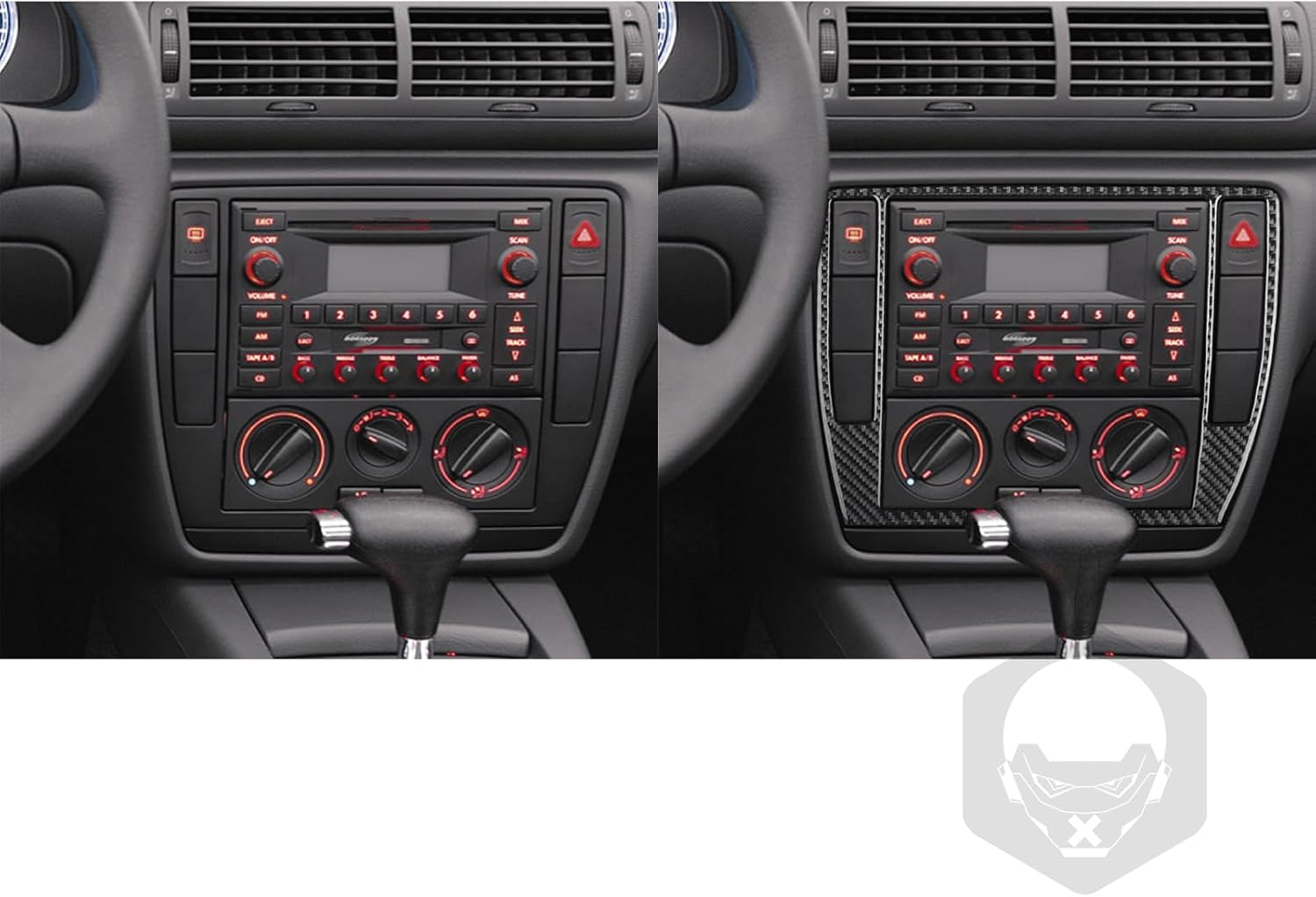 Real Premium Carbon Fiber Car Central Radio Air Conditioner Control Panel Emergency Light Button Frame Soft Sticker Compatible with Passat B5 2001-2005 Auto Interior Black Accessories 1pc