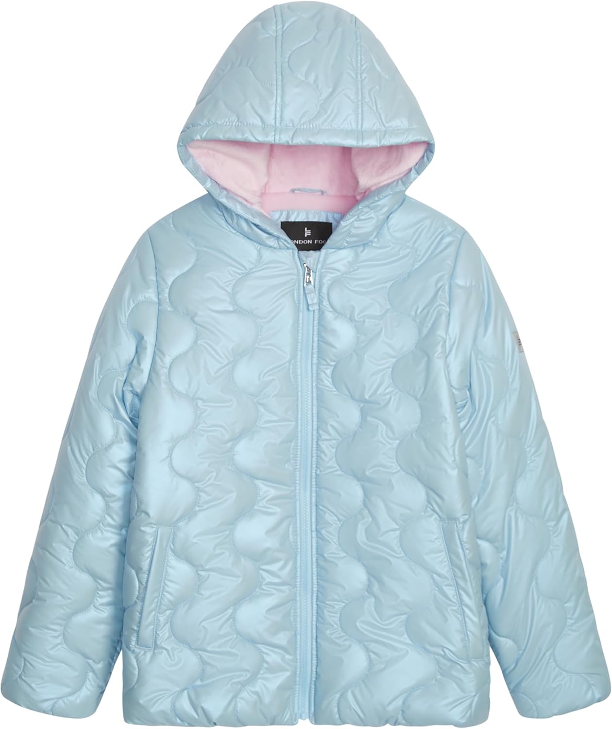 LONDON FOG Girls' Heavyweight Quilted Shimmer Puffer Jacket with Fleece Lining