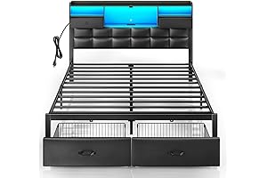 Rolanstar Full Bed Frame with LED Lights, Drawers, and Charging Station: Enhanced Sleep and Convenience