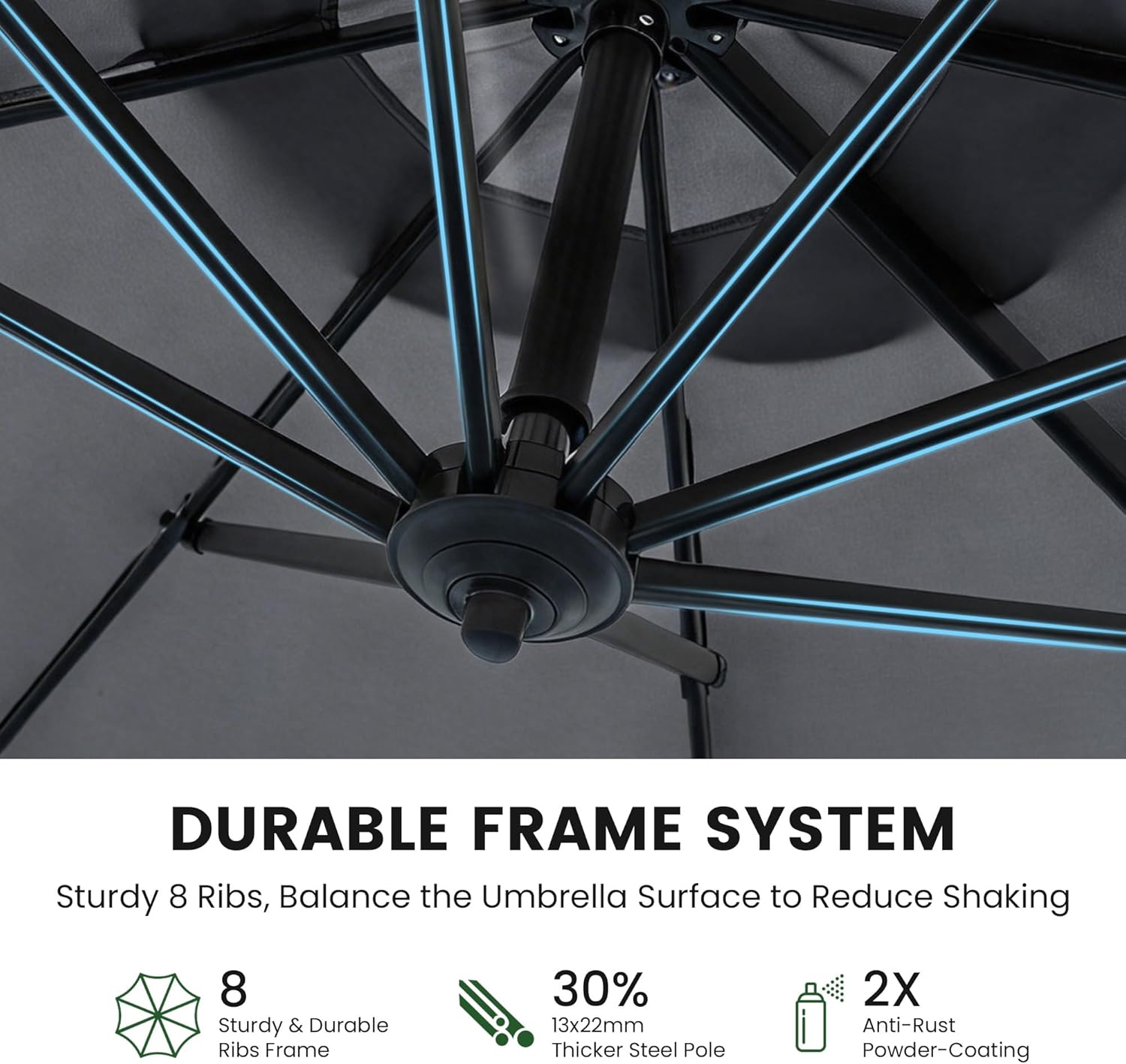 OLILAWN 10ft Patio Umbrella with Base Included, Large Cantilever Outdoor Umbrella with 360°Rotation & Infinite Tilt, Heavy-Duty Frame for Deck, Pool, Backyard, Garden, Charcoal