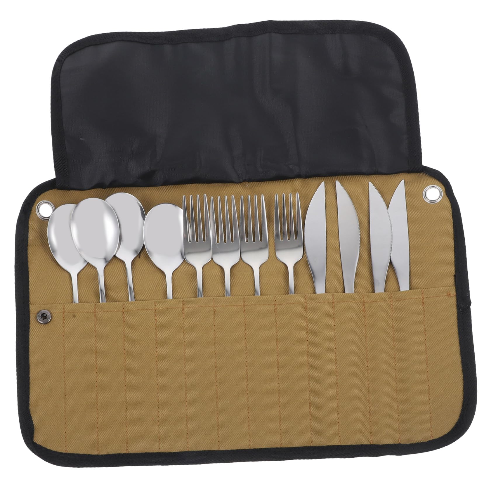 Tragbares Besteckset 1 Satz aus Edelstahl, Silber, mit Tasche | Picknickzubehör, Kompakt Verstaubar, Nylon Bestecktasche, für Restaurant und Outdoor Einsatz