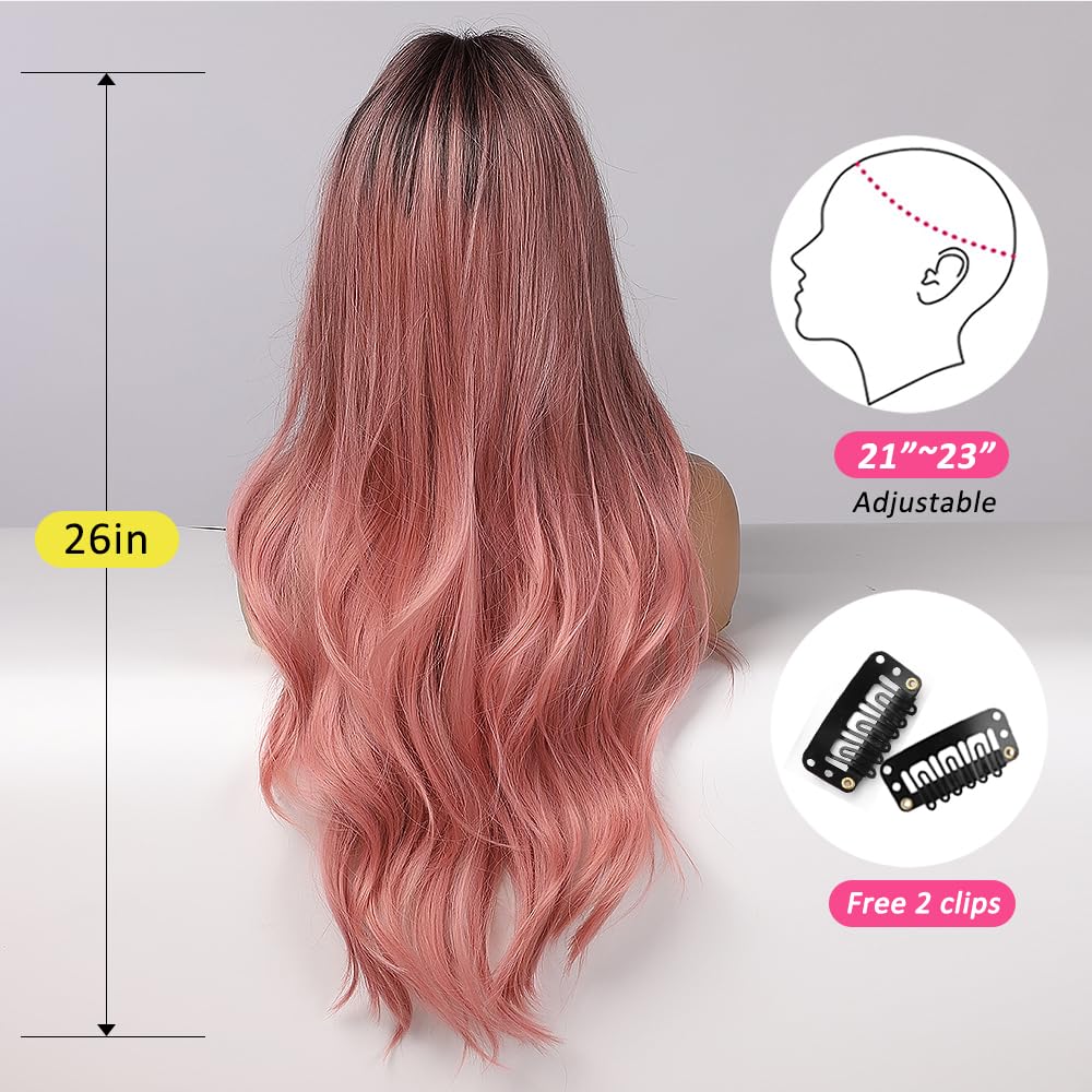 Parrucca Sintetica Rosa Ondulata 24 Pollici - Resistente Al Calore Per Cosplay - Foto 2