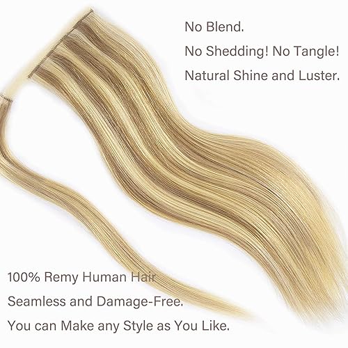 Miniatura 10 de Extensión de cola de caballo de cabello humano con clip, 100 % cabello humano Remy real, cola de caballo larga y lacia, extensiones de cabello con