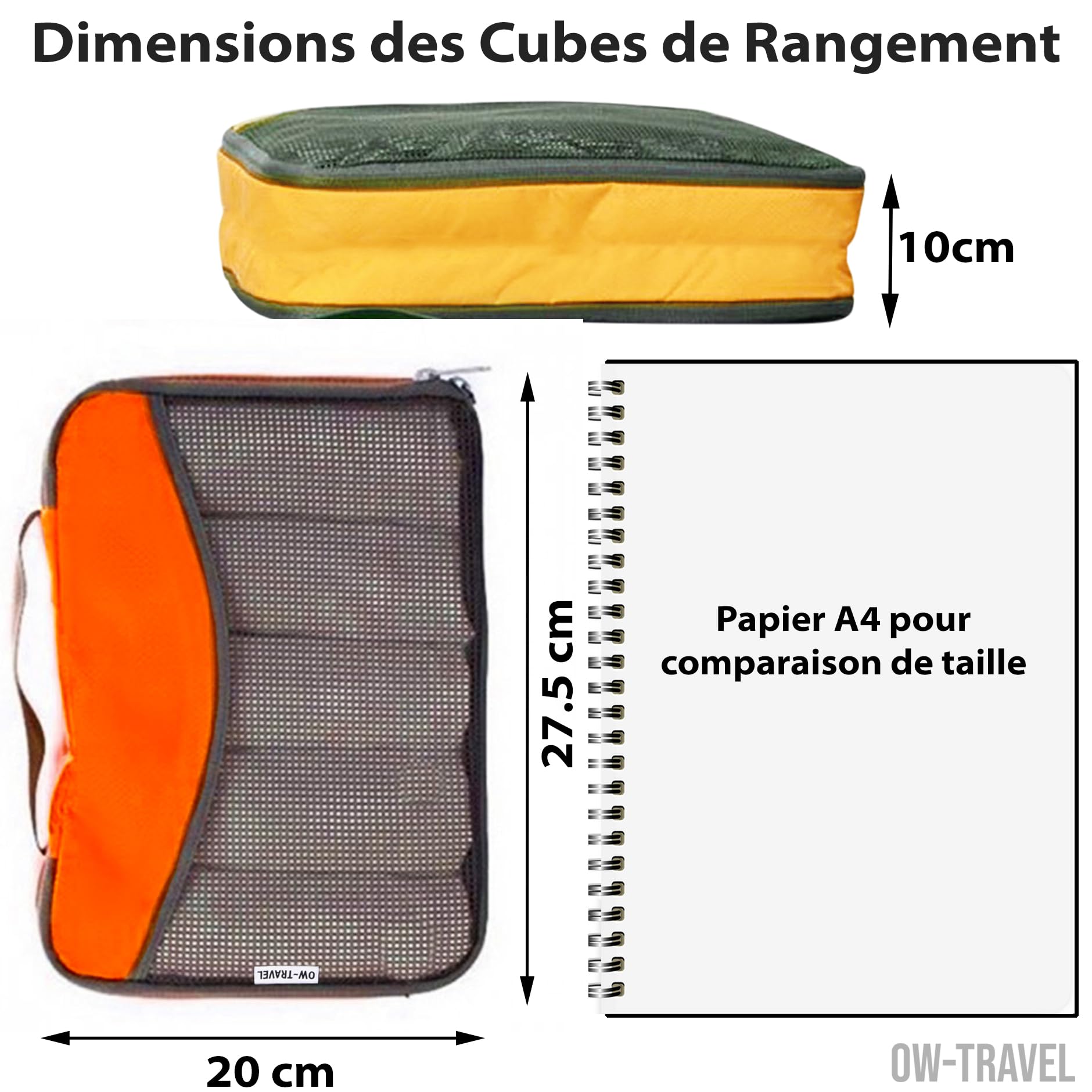 OW-Travel Organisateur Valise (4 Couleurs) Organisateur de Valise, Sac Rangement Vetement. Organiseurs de Bagage, Pochette Rangement Voyage. Compartiment Valises Sac a Dos Voyage. Packing Cubes