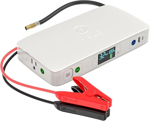 HALO Bolt Ultimate 2 - Arrancador de batería portátil para automóvil  Compresor de aire de 130 PSI, banco de energía USB de 55.5 Wh con salida de