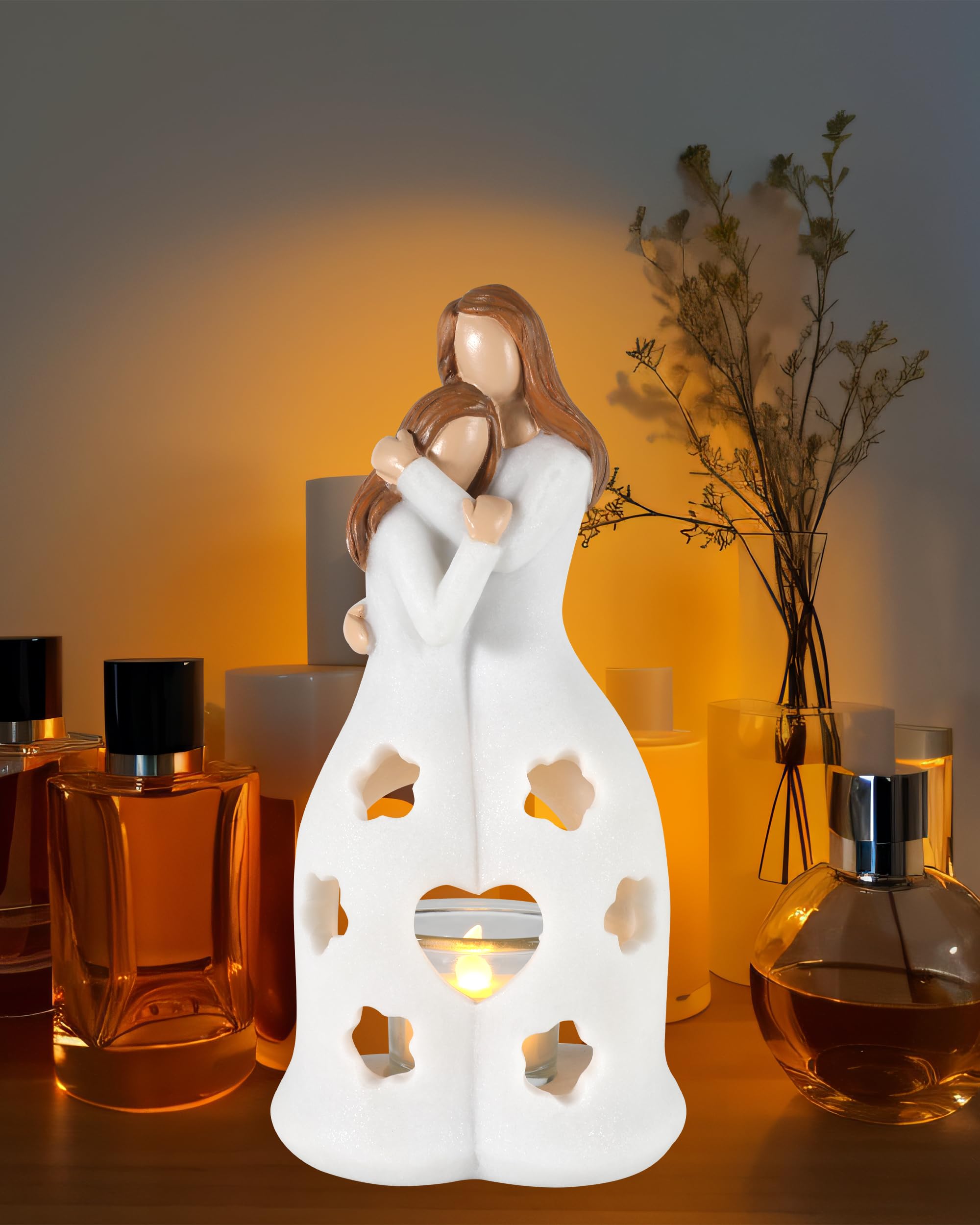 iStatueMom and Daughter Angel Statue - 9.1'' Resin Statue with LED Votive Candle Holder Decor - Heartwarming Unique Gifts for Mom from Daughter - Birthday, Christmas, Mother’s Day (M & D)