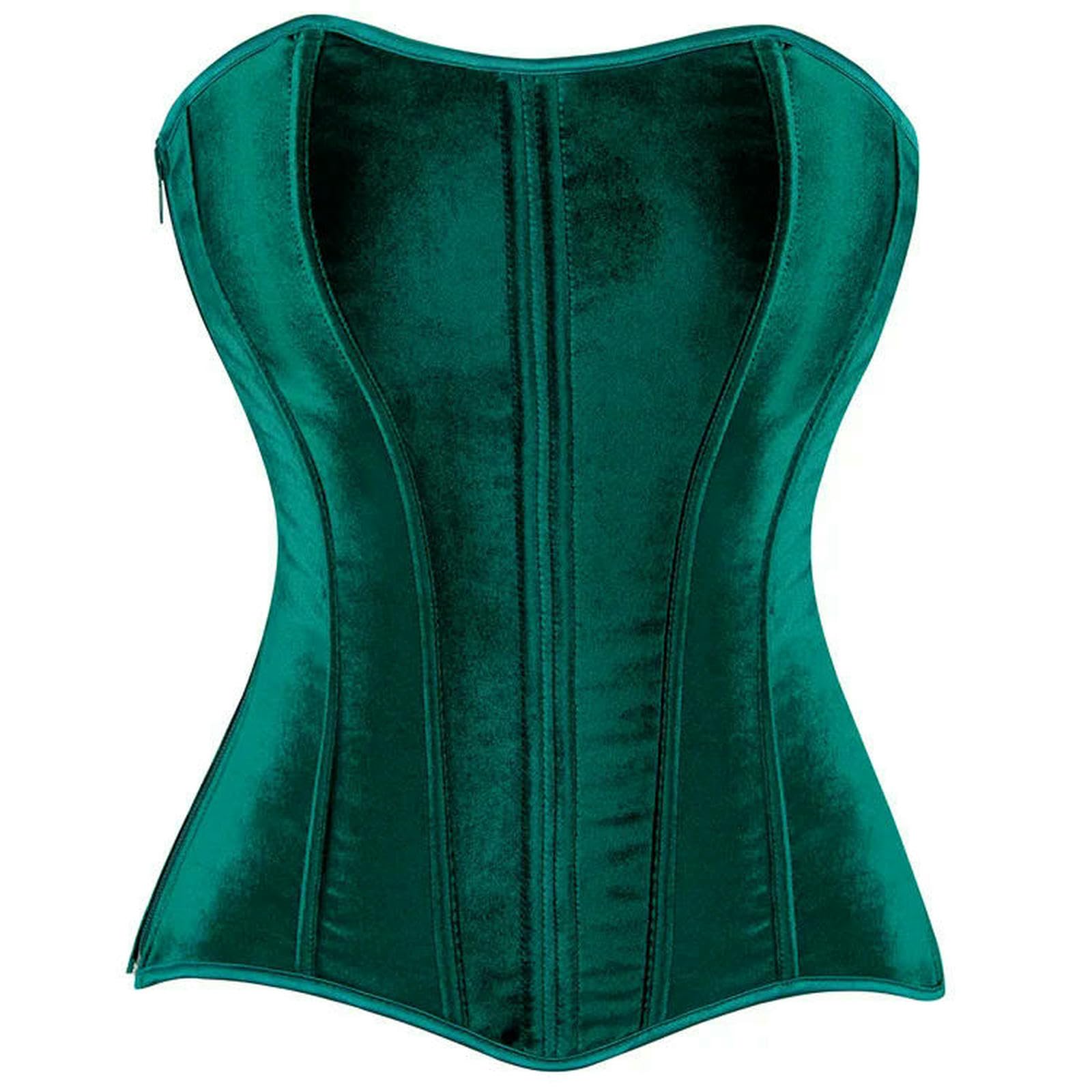 Ceinture amincissante Femme Donne Overbust Corsetto Tops Laterale Cerniera Verde Velluto Pizzo Osso Bustier Shapewear Dimagrimento Vita Modellare Corsetto-Green-XS（Old）