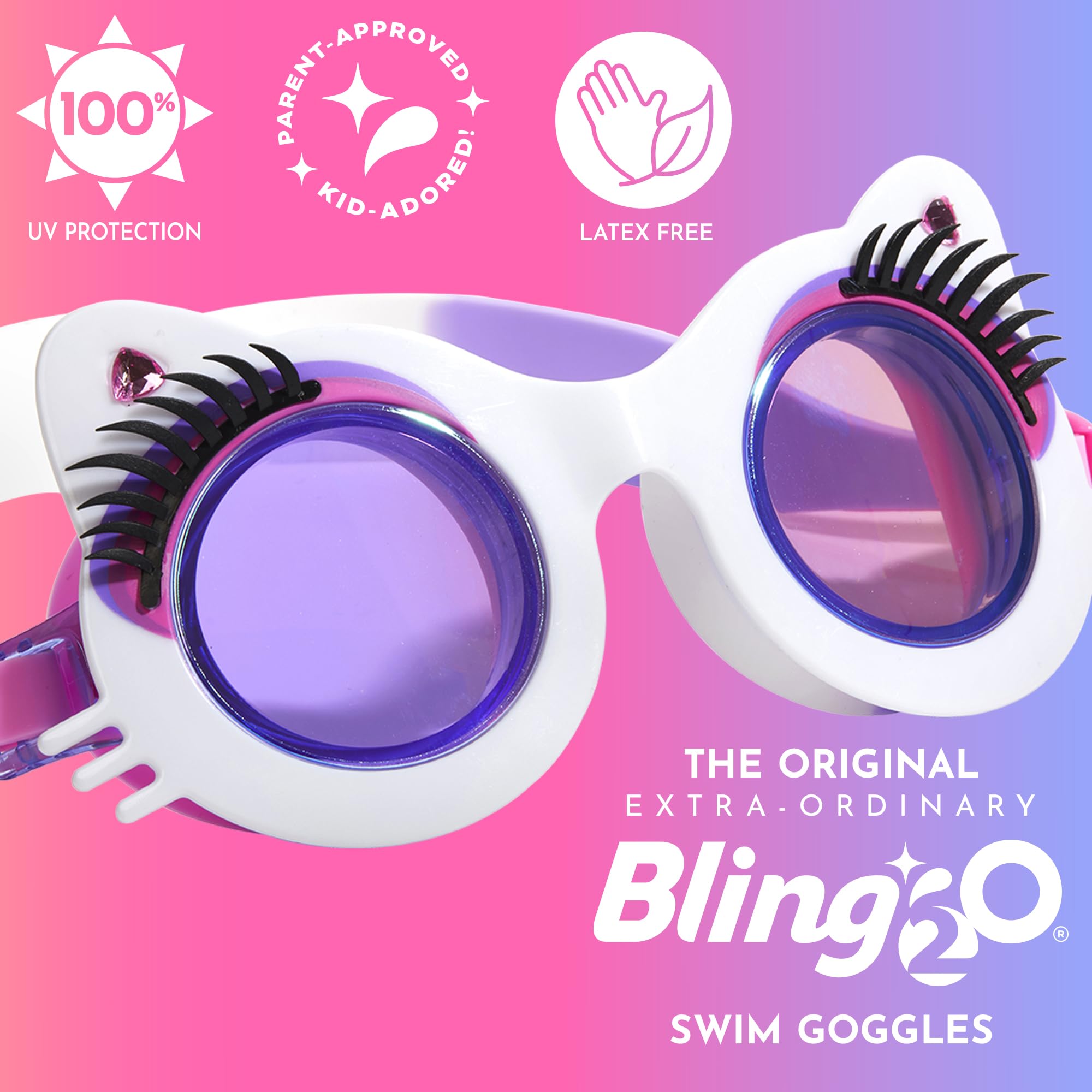 Bling2o Pawdry Hepburn - Whiskers Whiskers Whiskers White, Okulary Do Pływania Dzieci, Biały, Jeden Rozmiar