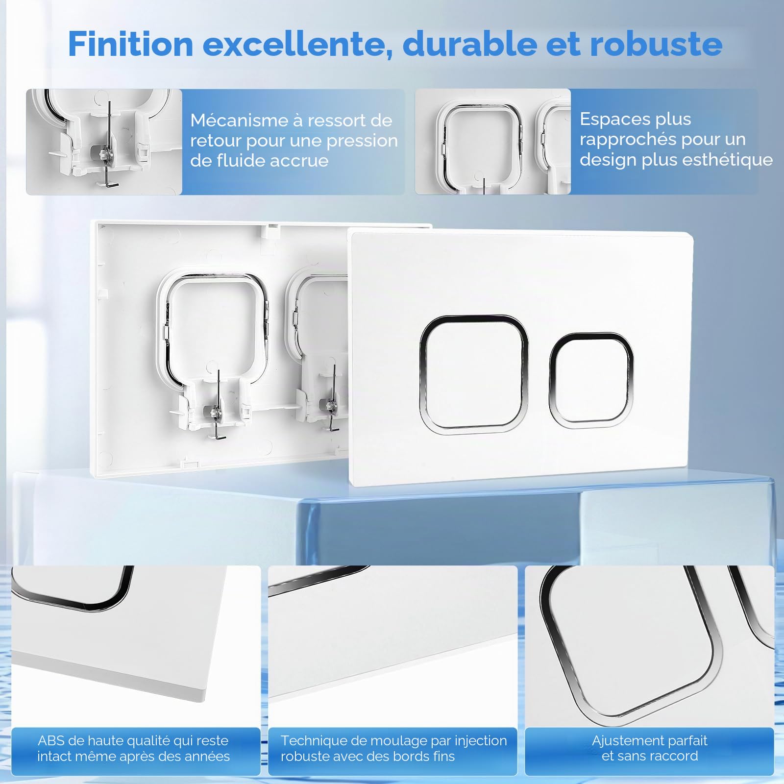 Plaque de commande WC compatible avec Geberit Sigma, UP300 & UP320, plaque de déclenchement pour chasse à 2 débits, équipée d'un kit de levier de chasse et d'un cadre de montage (blanc)