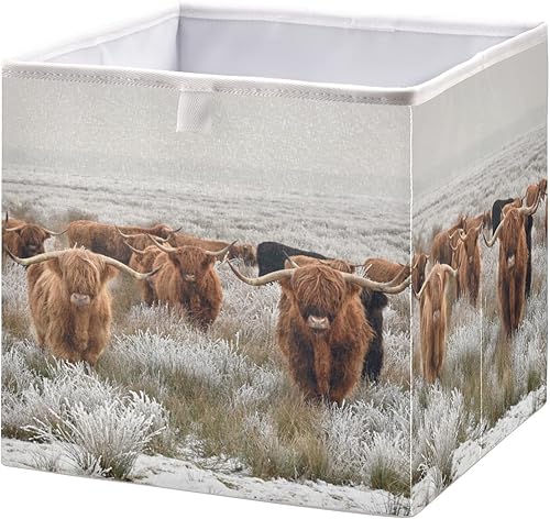 Miniatura 2 de Cubo de almacenamiento plegable de vaca escocesa de las tierras altas en un invierno natural, plegable, cesta de almacenamiento de juguetes, cubo de