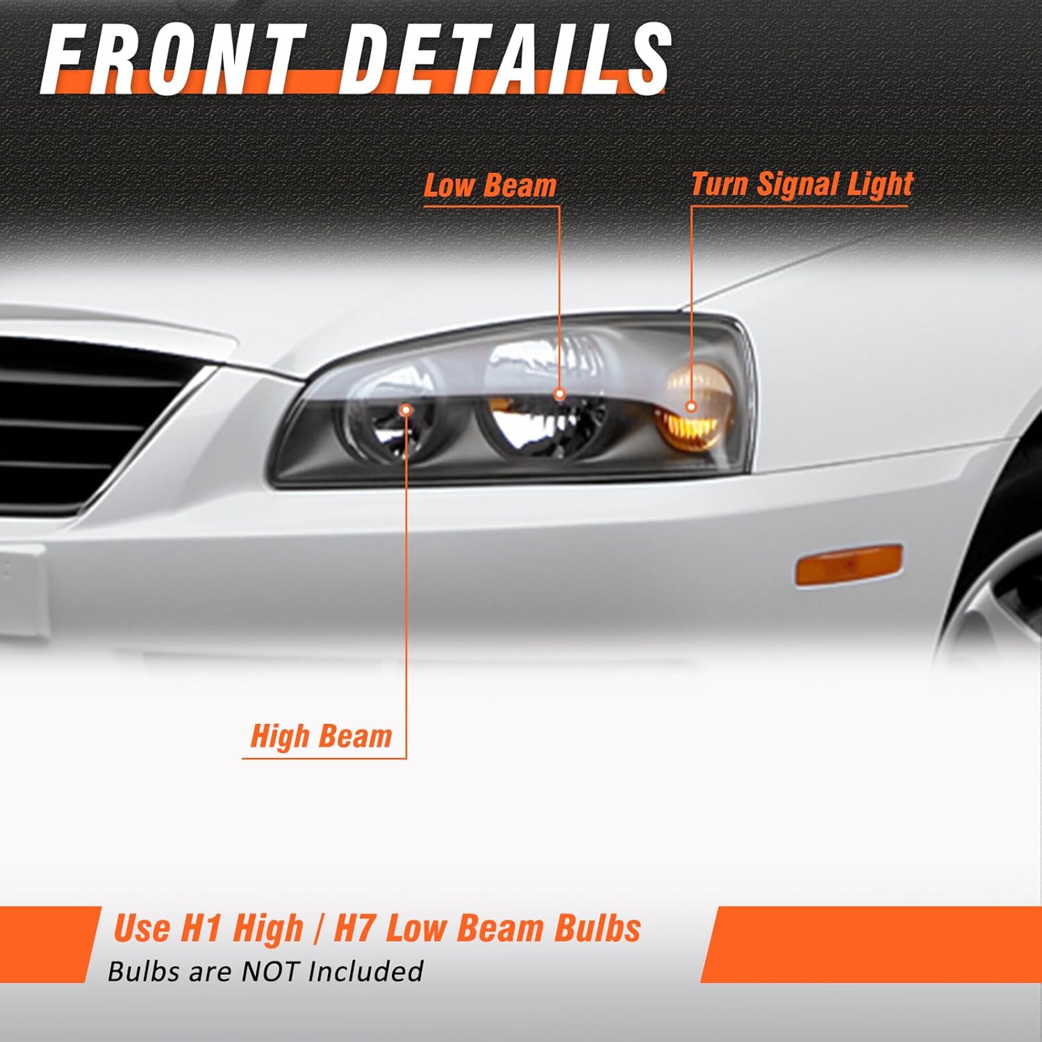 Headlight Assembly for 2004 2005 2006 Hyundai Elantra Clear Lens Black Housing Amber Reflector Headlamp Replacement Driver and Passenger Side(Bulbs not included)