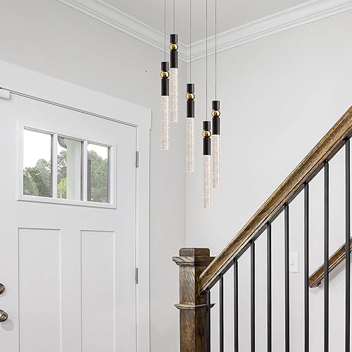 Miniatura 5 de JoollySun Lámpara colgante de cristal moderno 5 Iluminación colgante LED de racimo de luz para mesa de comedor de isla de cocina - oro negro