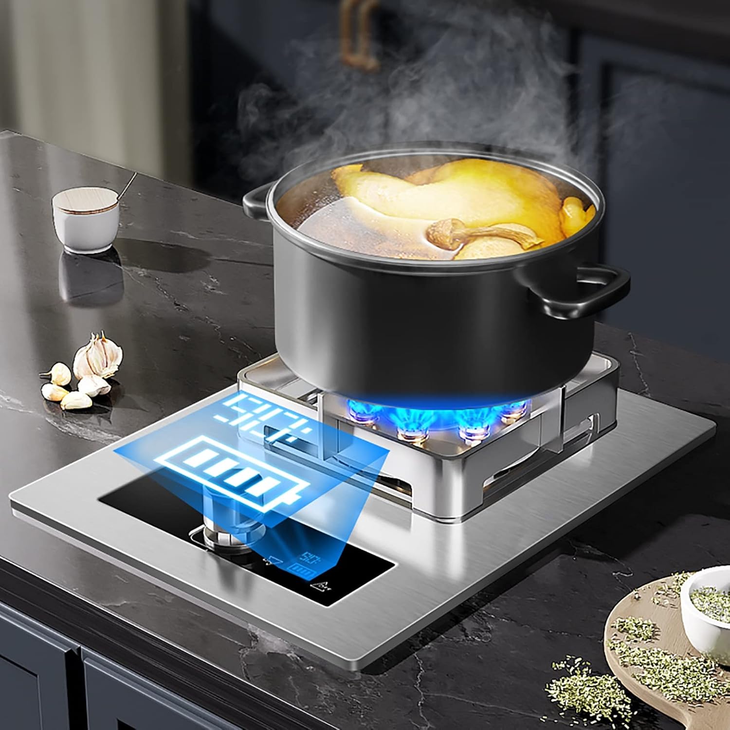 Gas cooktop Desktop Burner Gas Cooker gas hob 33CM Stainless Steel Wok Cooking Stove | 5.2KW Nine-Cavity High Fire Gas Stove | Flameout Protection, Multiple Power Levels, Fashion D(Ng)