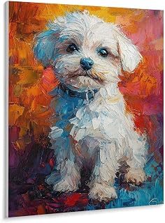 Shrandi Oil Painting of A Small White Dog with Blue Eyes Paint by Number, Adult Paint by Number Kits, Painting Kits for Adults Digital Oil Painting Gift and Home Wall Decor 16 * 20inch
