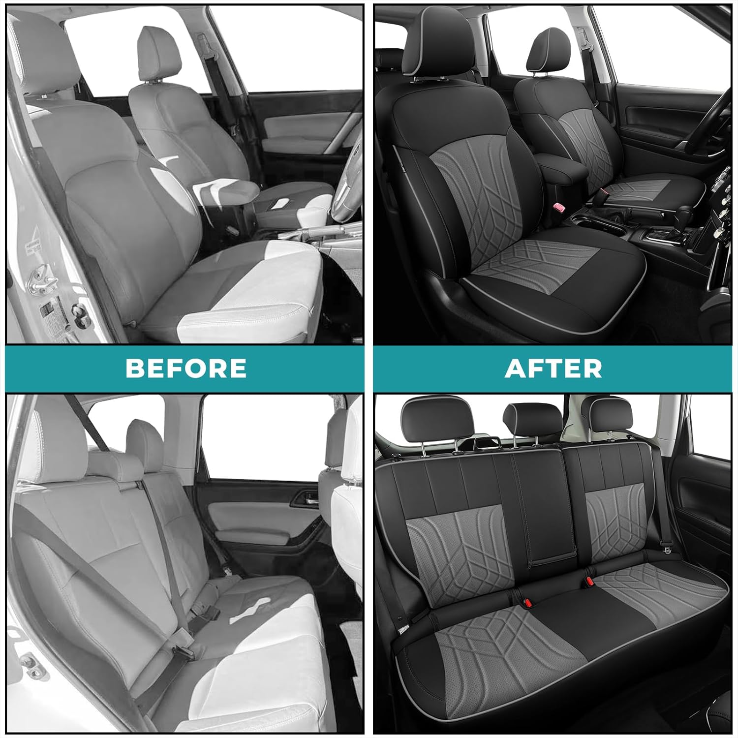 for Subaru Forester Seat Covers 5 Sets, Custom Fit for Subaru Forester 2014 2015 2016 2017 2018, Waterproof Faux Leather Seat Covers BlackGrey