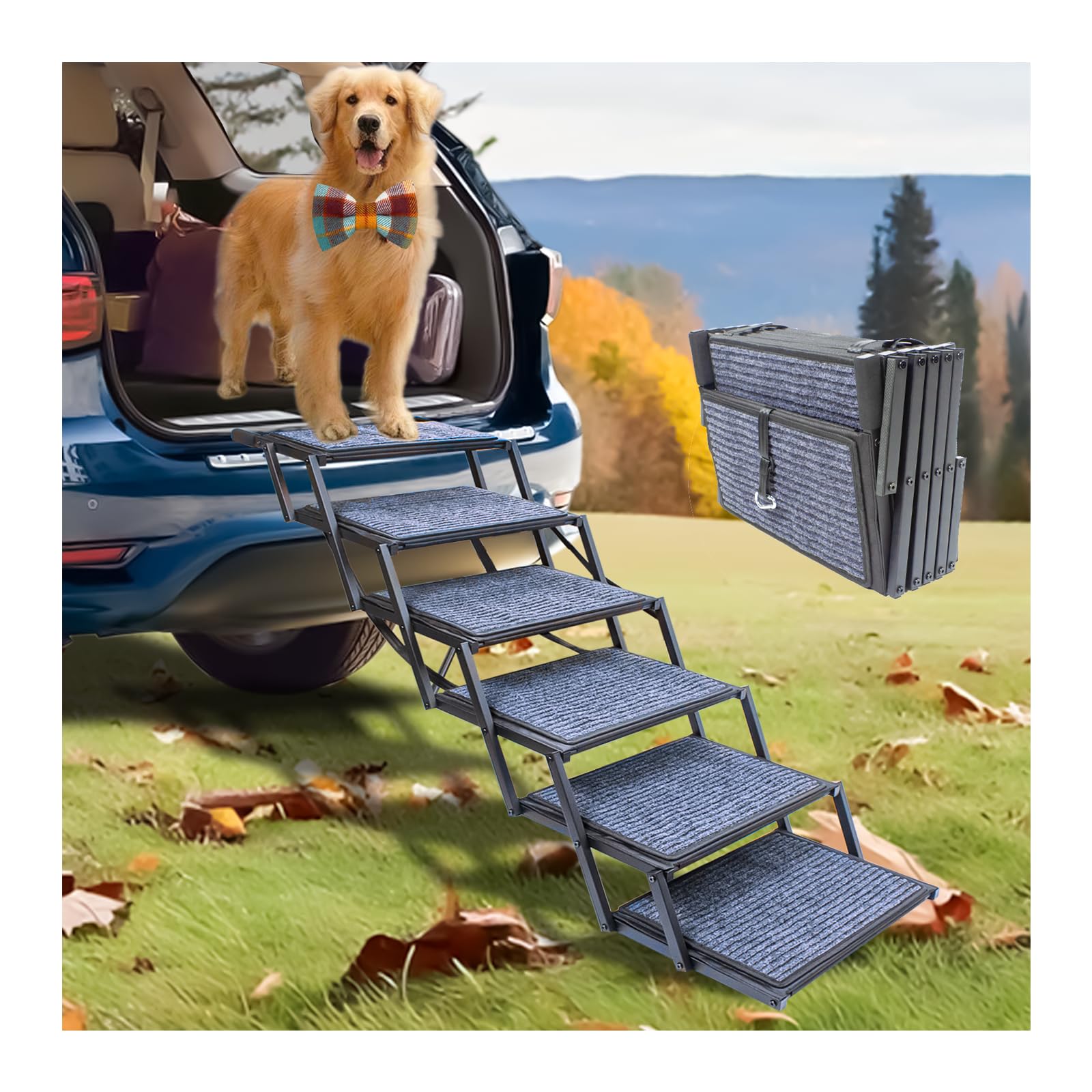 SHUNLONG Extra Wide 6 Step Dog Stairs
