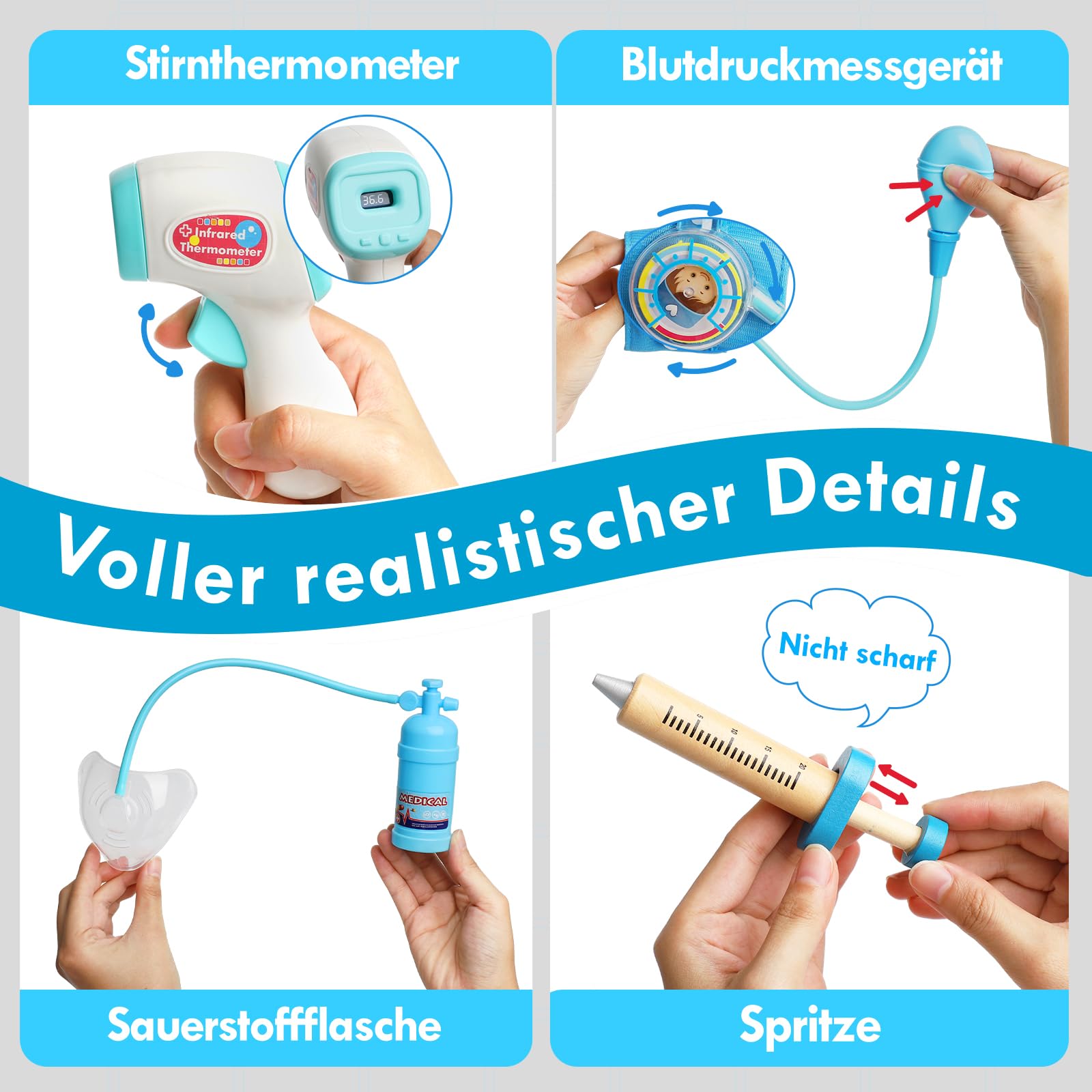 Lehoo Castle Arztkoffer Kinder, Doktorkoffer Kinder, Arztkoffer mit Stethoskop & Arztkittel, Spielzeug ab 3 Jahre