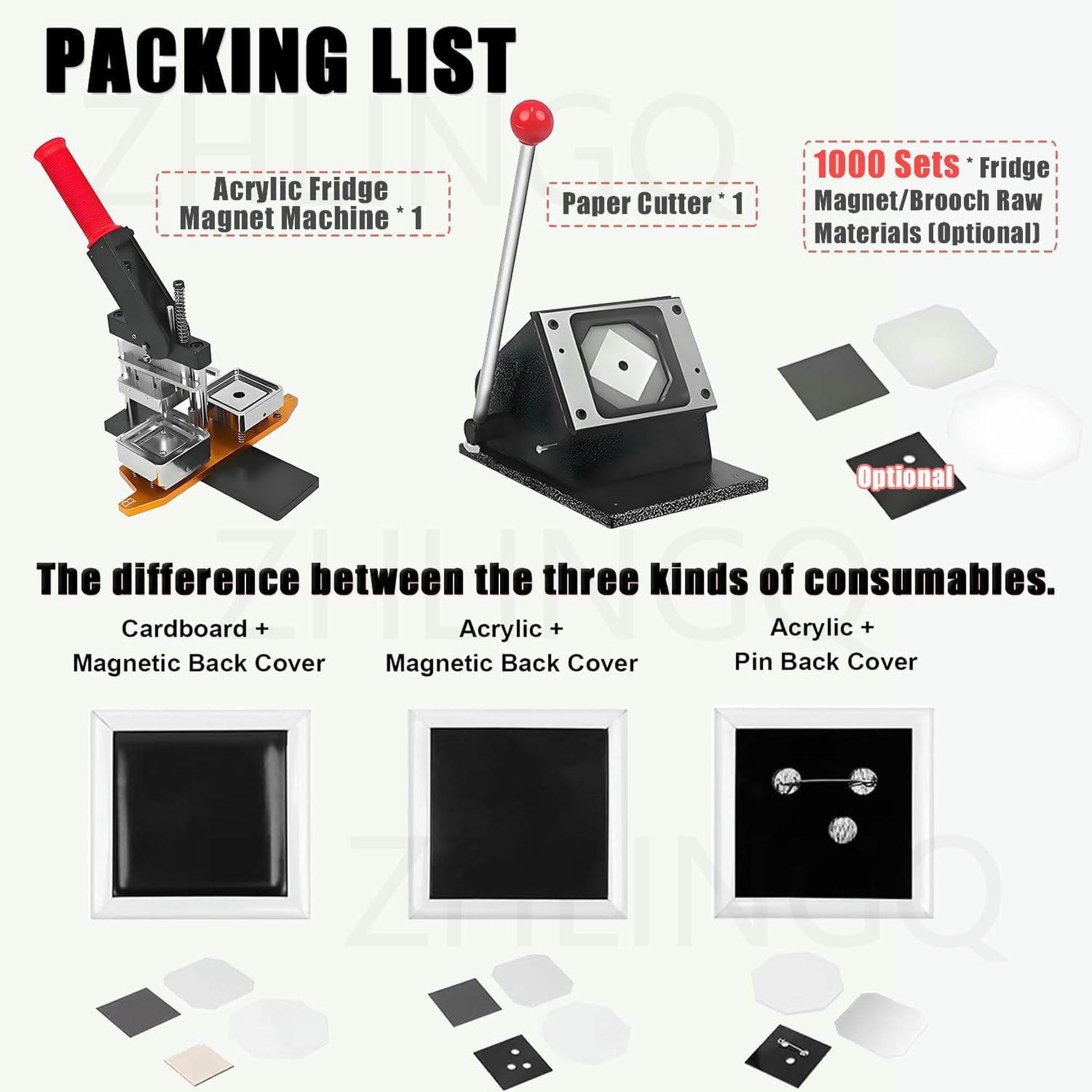 Macchina per Fare Imanes, Ultra HD 63,5 X 63,5 Mm/2,5 X 2,5 Pollici, con 1000 Giochi di Consumabili, Ideale per Decorare Il Frigorifero con Imanes, Maker + Knife + (Acrylic + Pins) * 1000
