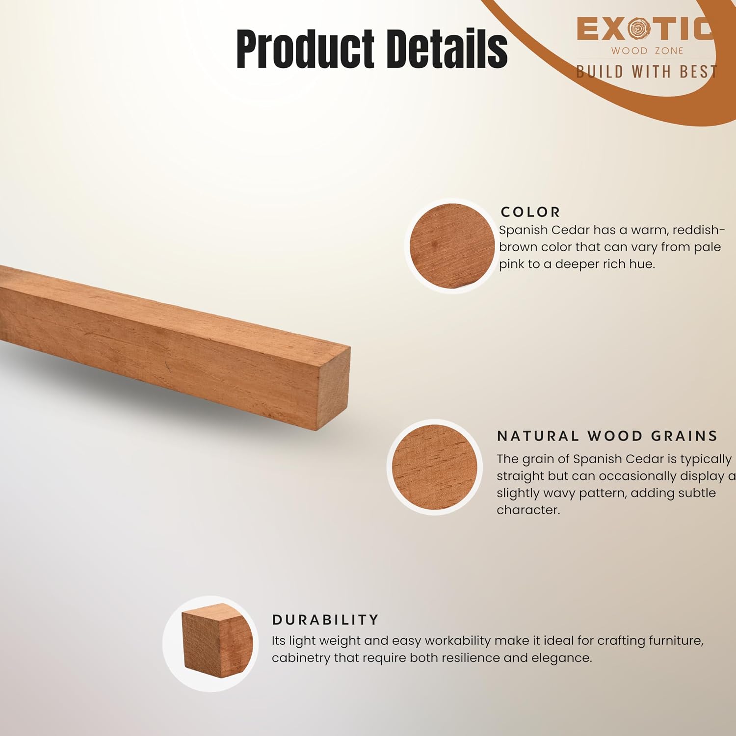 Exotic Wood Zone Spanish Cedar Turning Blank, Kiln Dried Hardwood for Eco-Friendly Woodworking, Woodturning, Lathe Projects, Sustainable Wood for Woodcraft & DIY Projects (1-1/2" x 1-1/2" x 36")