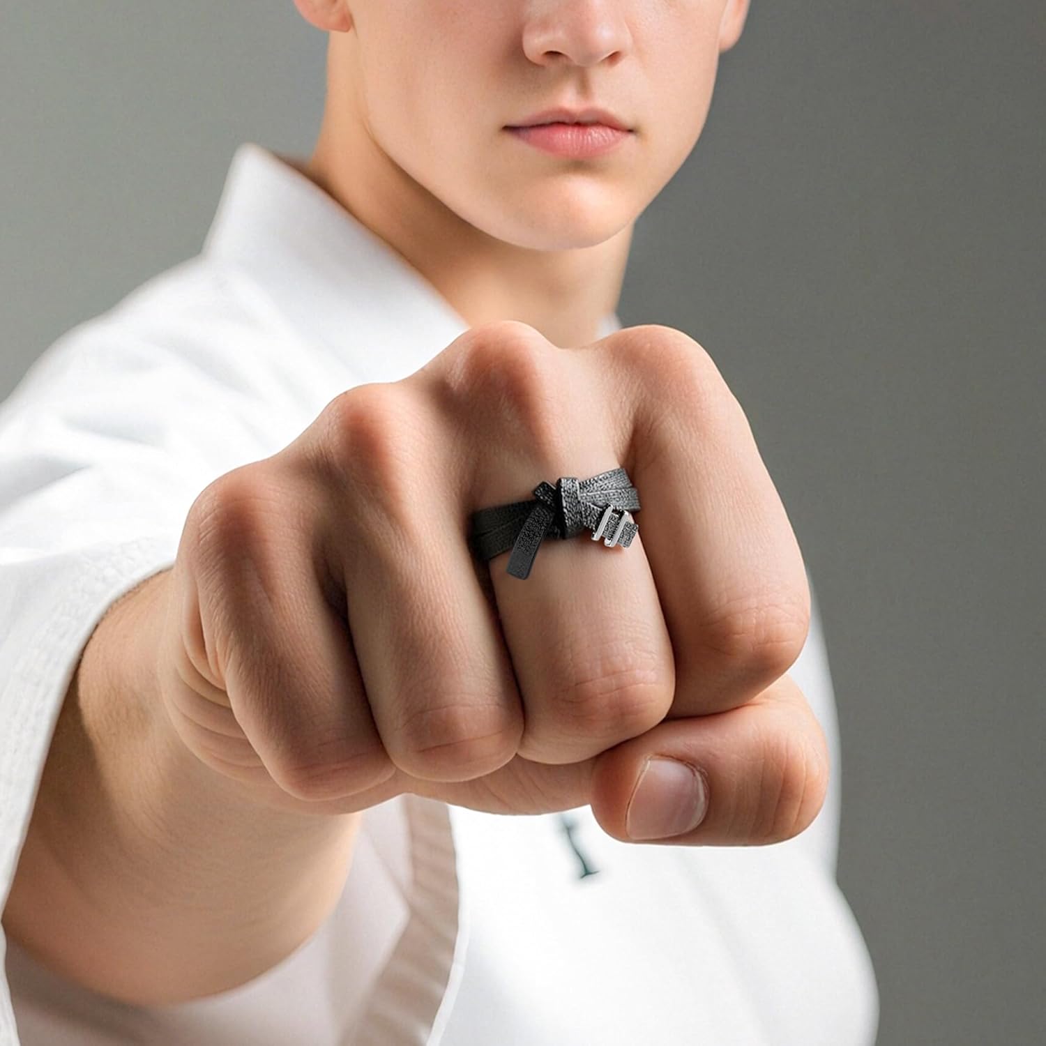 AILIN Custom Black Belt Rings Martial Arts Jewelry Sterling Silver 925/BrassPersonalized Engraved Karate Ring Birthday Gifts For Martial Arts Lovers