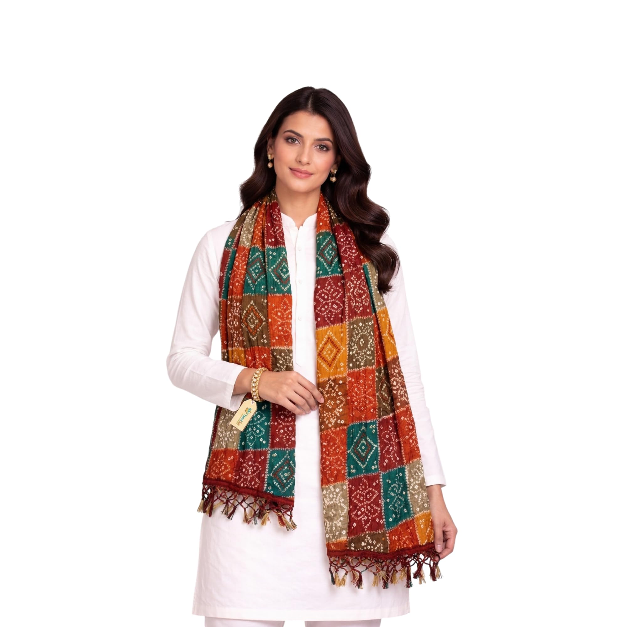 take n try Women's Bandhani Printed Art Silk Dupatta | Traditional Bandhej Tie-Dye Chunni/Scarf with Tassels | Girls Stole for Kurti, Suit, Weddings and Festivals (2.20 Meters)-picture-20