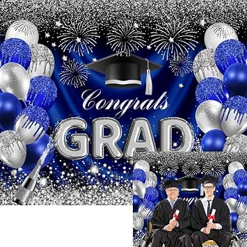 2026 Graduation Backdrop 7x5ft Blue and Silver Congratulations Class of 2026 Prom Backdrops Congrats Grad Party Banner Background for Picture Photo Photobooth Decoration