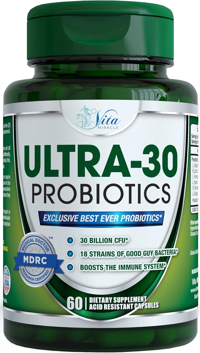 Island's Miracle Ultra-30 Probiotics Dietary Supplement, 60 Capsules