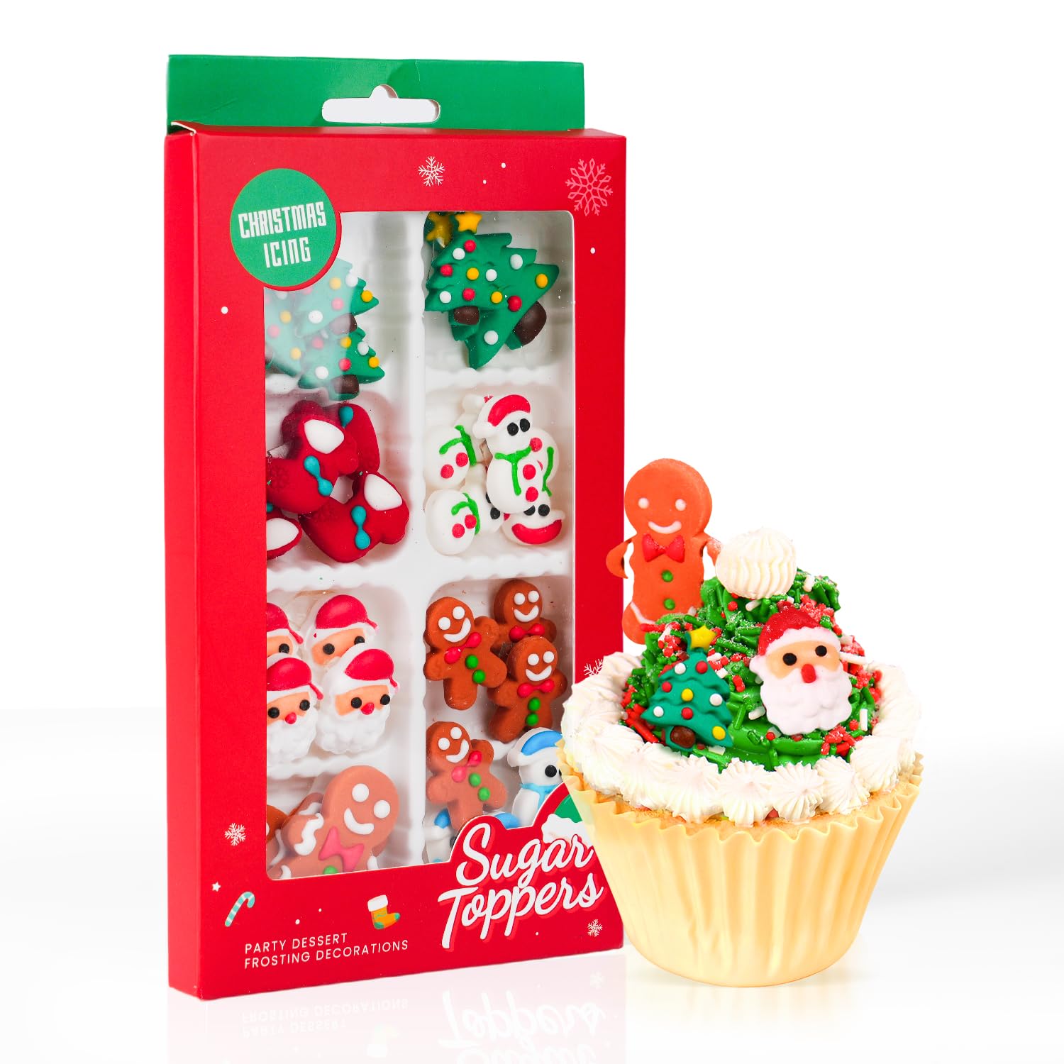 Christmas Icing Decorations 27 Counts Edible Royal Icing Cake Decoration Gingerbread Man Christmas Tree Snowman Santa Claus Xmas Stocking for Holiday Party Cake Topper