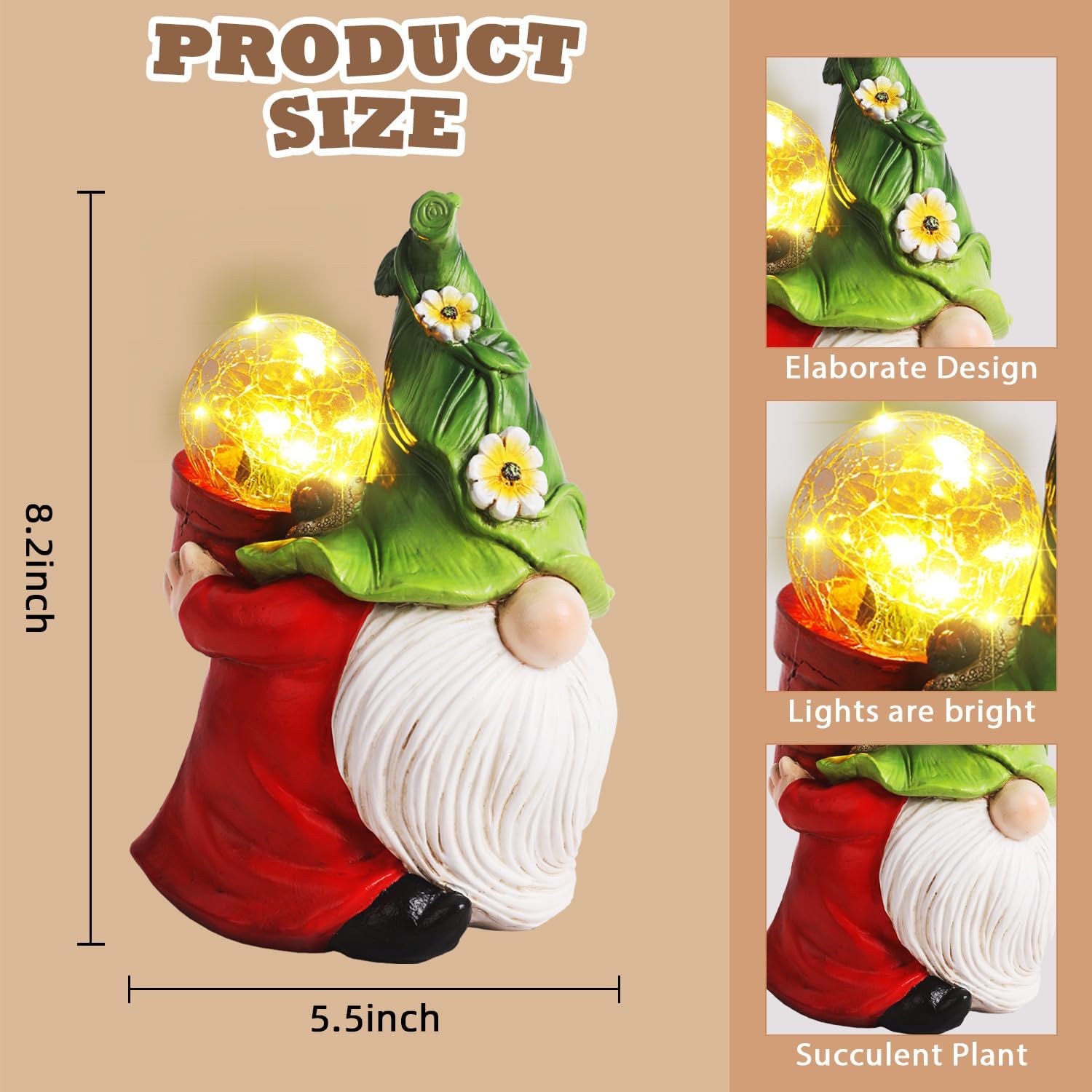 NAN ZAI NAN FANG Solar Garden Gnomes Outdoor - Outdoor Figurines with Lights Resin Solar Garden Sculpture Patio Balcony Yard Lawn Art Decor Birthday Gifts for Women Mom Grandma Housewarming