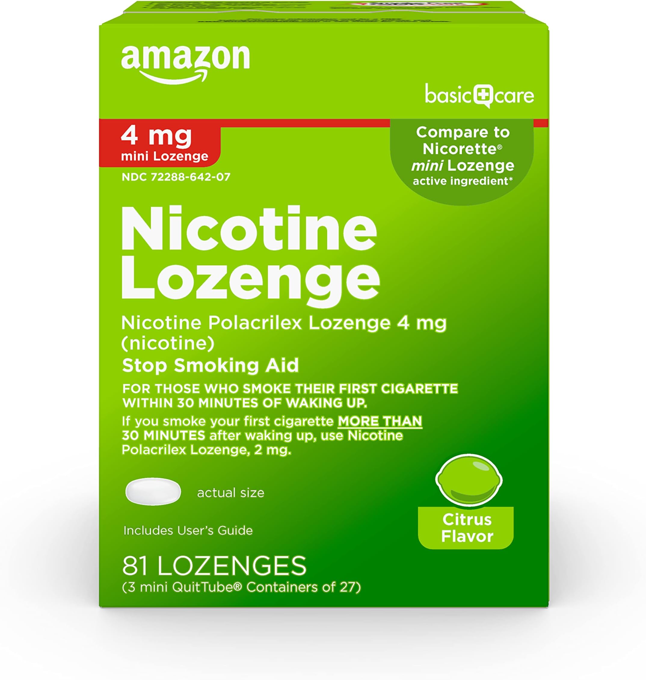 Mini Nicotine Polacrilex Lozenge, 4 mg, Citrus Flavor, Stop Smoking Aid, Reduces Withdrawal Symptoms, 81 Count