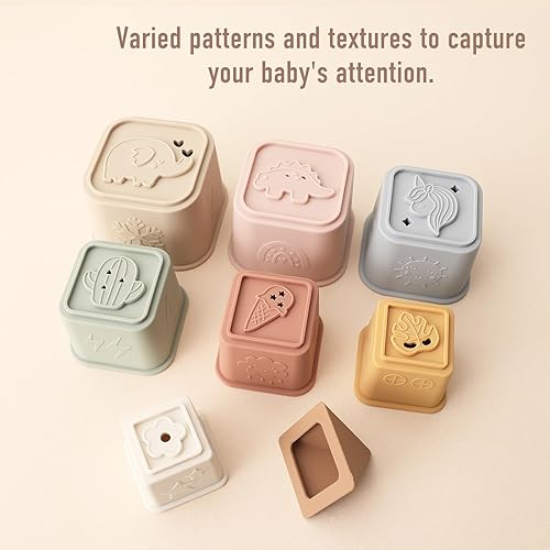 Miniatura 3 de Juguete de tazas apilables para bebés, torre de apilamiento de silicona, juguete de dentición suave de silicona, juguetes educativos para bebés,