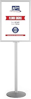 M&T Displays Sign Holder Stand, Silver 22x28 Inch Poster Frame Double Sided Slide-In Aluminum Easy Loading Floor Standing Pedestal Advertisement Post Commercial Menu Holder Round Heavyweight Base