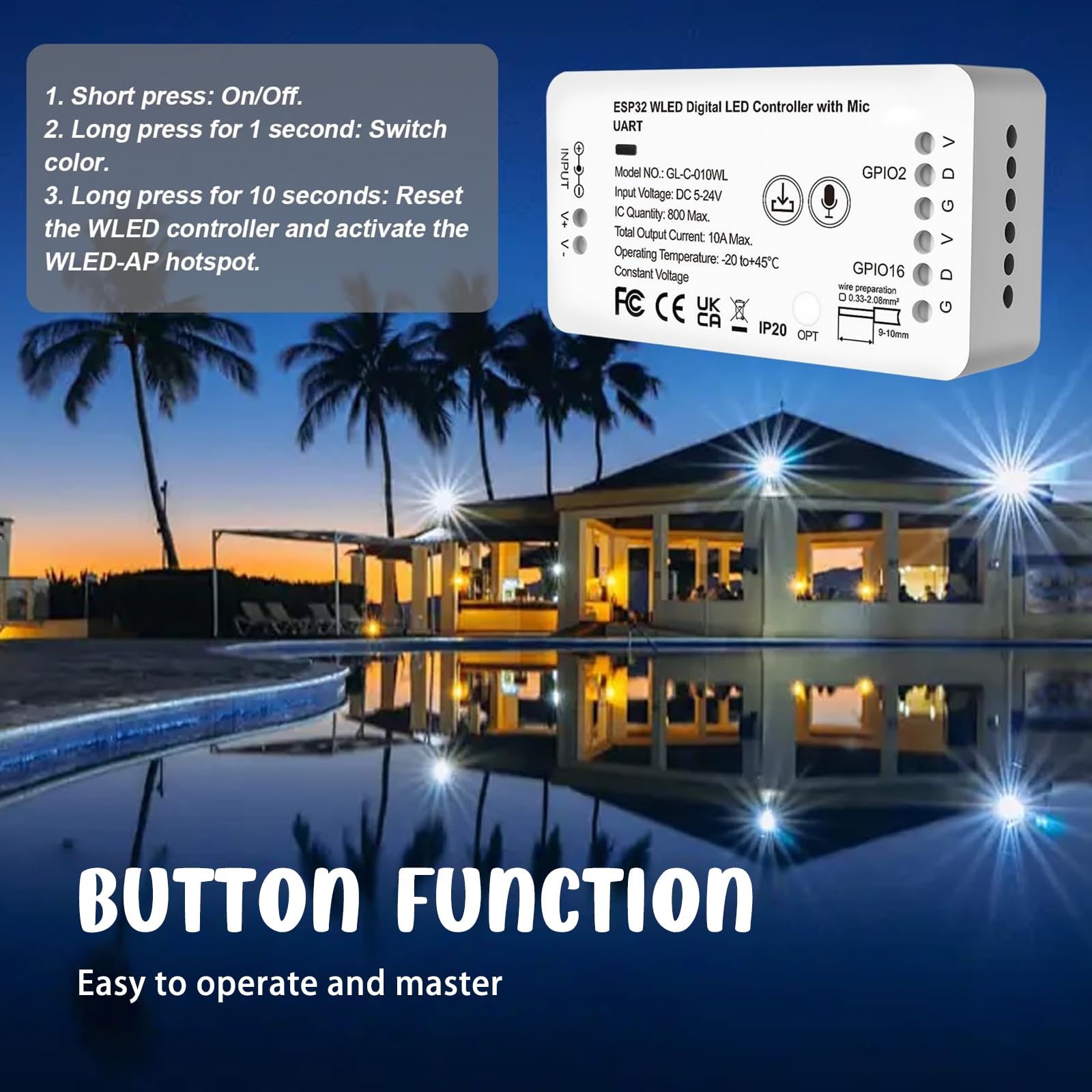 WLED Controller ESP32 Mit Mic Funktion, Digital LED Strip Light Controller, WLED Addressable Strip Controllers Für RGB/RGBW LED-Streifen DC5-24V (WS2811 GS8208 SM16703P SK6812 TM1814)