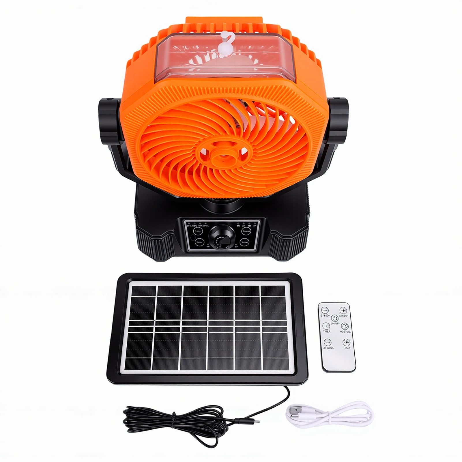 VBESTLIFE Ventilatore da Campeggio Nebulizzante, Pannello Solare con Scuotimento Automatico della Testa, Ventola di Raffreddamento a Basso Rumore con Luce LED, Alimentato a Batteria da 10000 MAh per