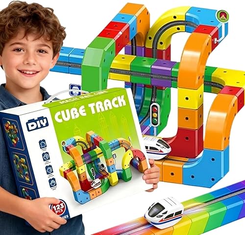 Track Fusion - Juego de tren eléctrico  klick Rail Monorraíl con carril Cube STEM  Diseños 3D que desafían la gravedad, kit de construcción de autos