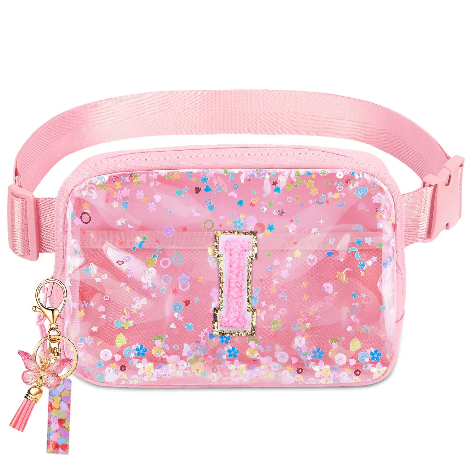 Initial Fanny Pack for Girls - Belt Bag for Teens Kid Teen Girl Kid Birthday Gift Pink I