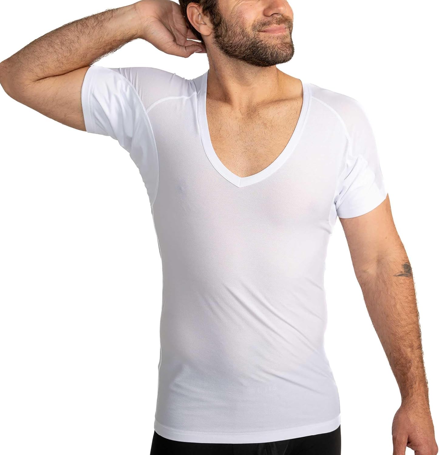 Ejis Men’s Ultra Breathable Sweatproof Undershirt, Deep V Neck, Anti-Odor with Underarm Sweat Pads