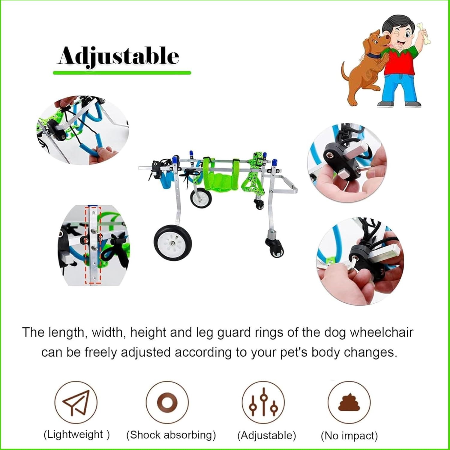 Dog Wheelchair with 4 Wheels for Older Dogs/Disabled Dogs, Adjustable Disabled Pets Mobility Aids with Abdominal Support, XS S M Pet Wheelchairs(XS)