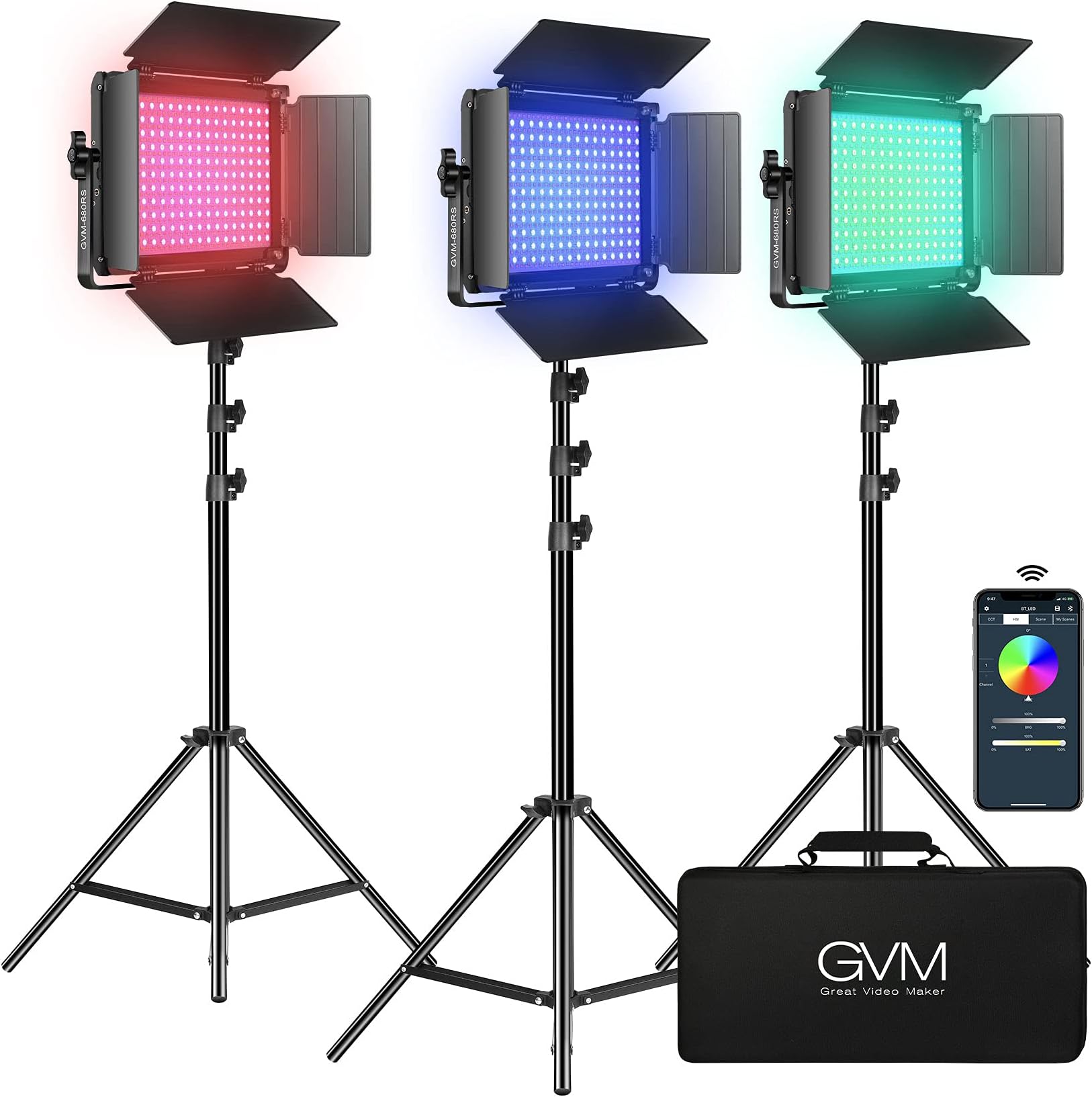 GVM LED Lampe Vidéo avec Support, APP Control 2300K6800K CRI97 480 LED