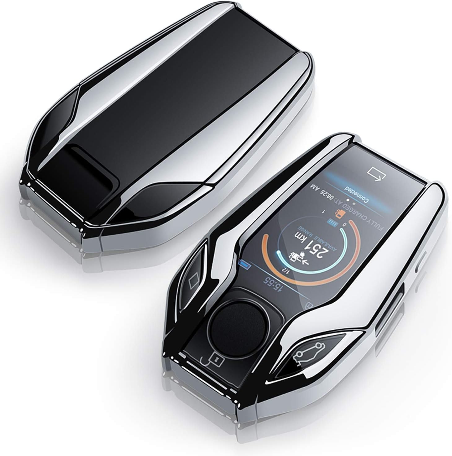 Uxinuo Compatible with BMW Smart Display Key Fob Cover Case Fit for BMW 5 Series BMW New 7 Series G11 G12（Silver）