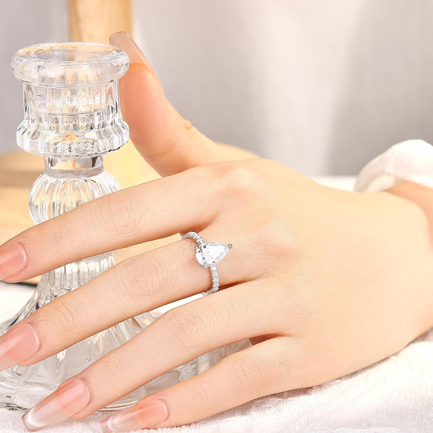 Moissanite Engagement Ring for Women, 3.3CT D Color VVS1, 925 Sterling Silver with 18K White Gold Plated, Anniversary Promise Ring for Her, Wedding Ring with Gift Box, Certificate - Image 4