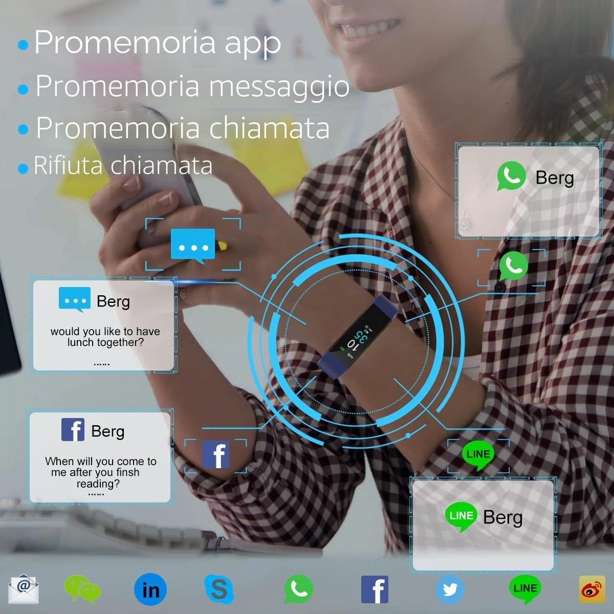 LEBEXY Braccialetto fitness impermeabile IP68, smartwatch con contapassi, contatore di calorie, GPS integrato, versione S2, blu