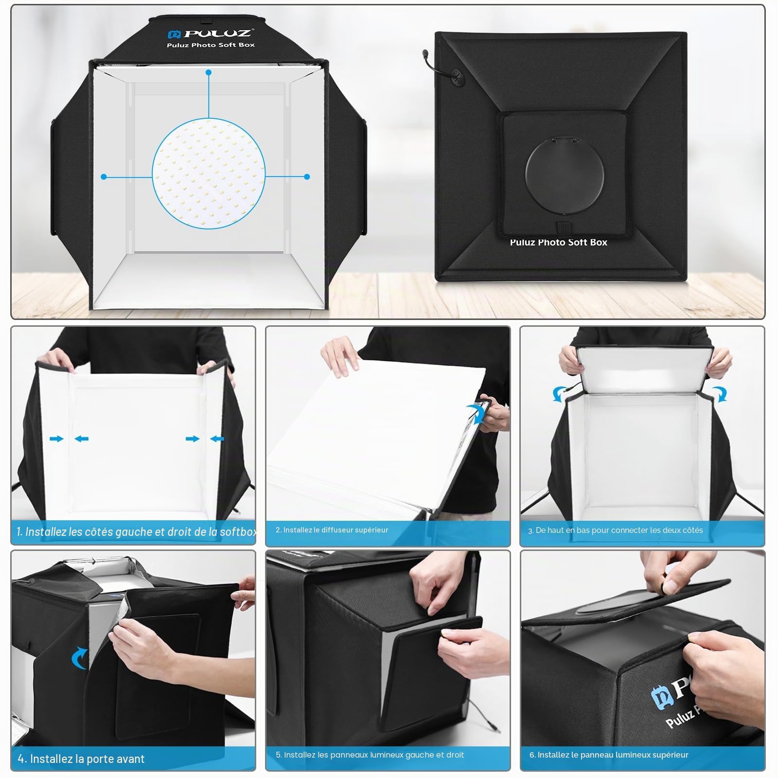 PULUZ 40 cm Boîte à Lumière Softbox Studio Photo Tente Lumineuse Kit d'éclairage pour la Photographie avec 4 Fonds de Couleur pour Photographie de Bijoux, de Petits Artisanats et d'autres Produits