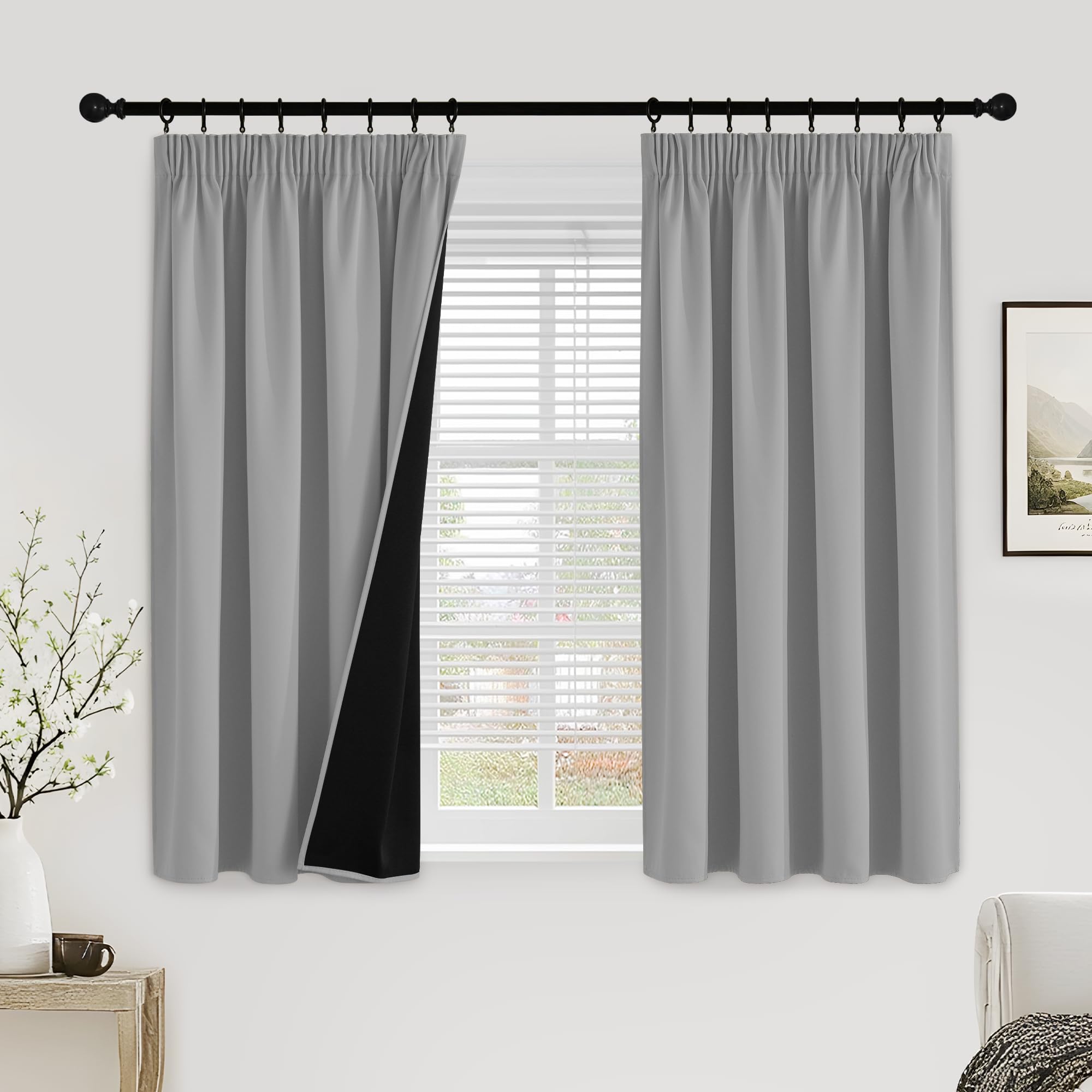 PONY DANCE 100% Blackout Curtains for Bedroom, Pencil Pleat Thermal Insulated Curtains