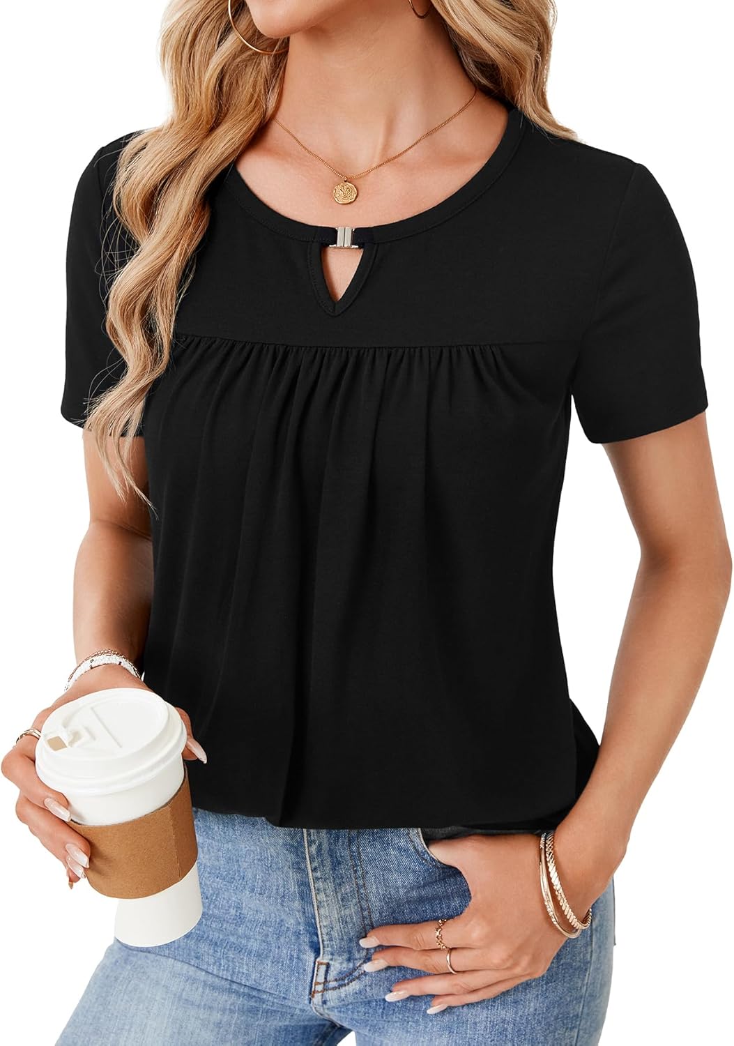 LYANER Women's Summer Short Sleeve Tunic Tops Loose Fit Comfy Blouses Casual Shirts for Leggings - Image 2