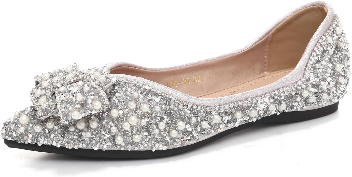 HROYL Women Flats - Rhinestone Elegance