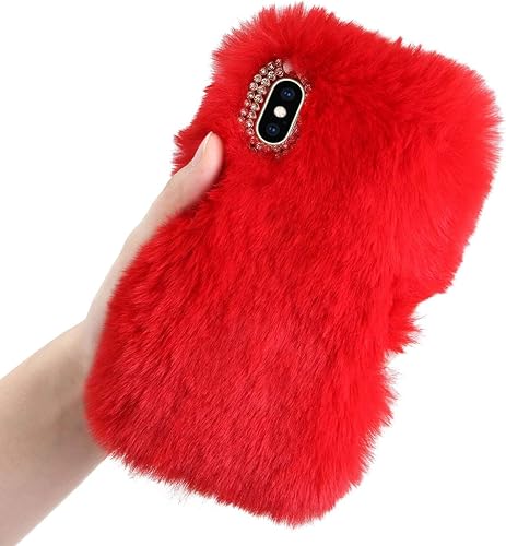 LCHDA Funda de felpa para Google Pixel 6A, lindo conejito suave peludo, mullido, cálido, pelo de conejo sintético, flexible TPU con lazo de