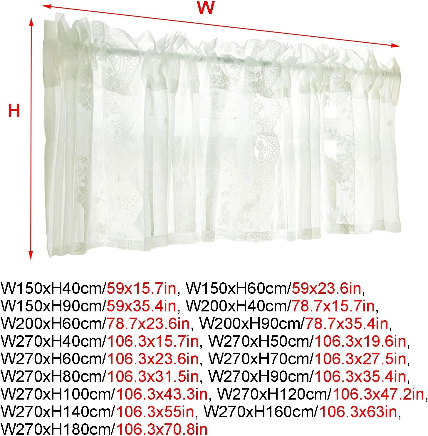 Small Window Kitchen Curtain, White Lace Flower Tier Curtains, Rural style Short Curtains Panels, Light Filtering Half Curtain Valance, Rod Pocket, for Farmhouse Cafe Bathroom ( Size : W200xH90cm/78.7